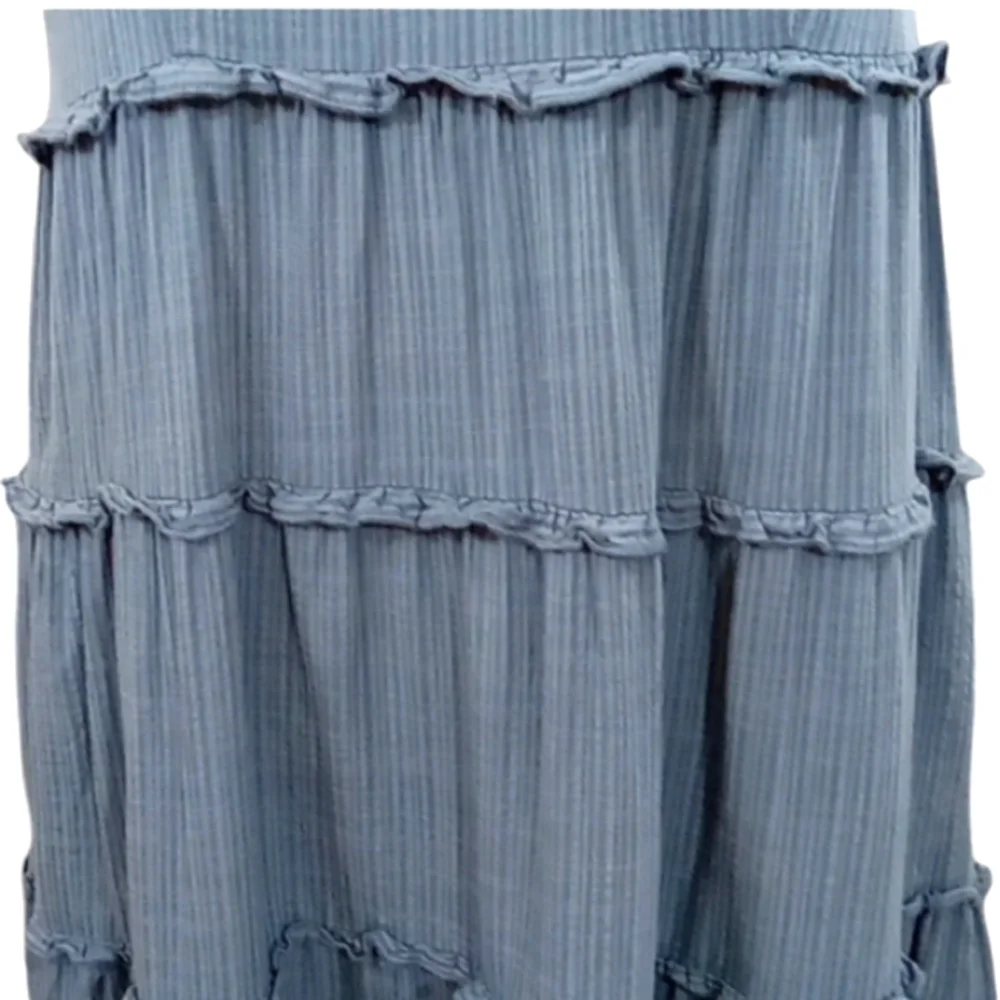 Knox Rose Blue Embroidered Tiered Midi Dress Flutter Sleeves & Pockets Small